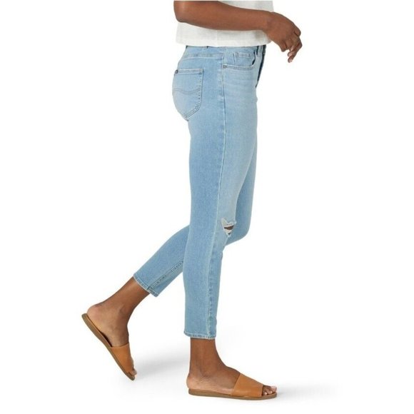 Lee Womens Ladies Light Bue Stretch Skinny Ankle High Rise Jeans Sz 4 Small NEW - Picture 2 of 2